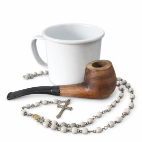 Kit Preto Velho - Cachimbo Marrom / Caneca Esmaltada 08CM /Rosário